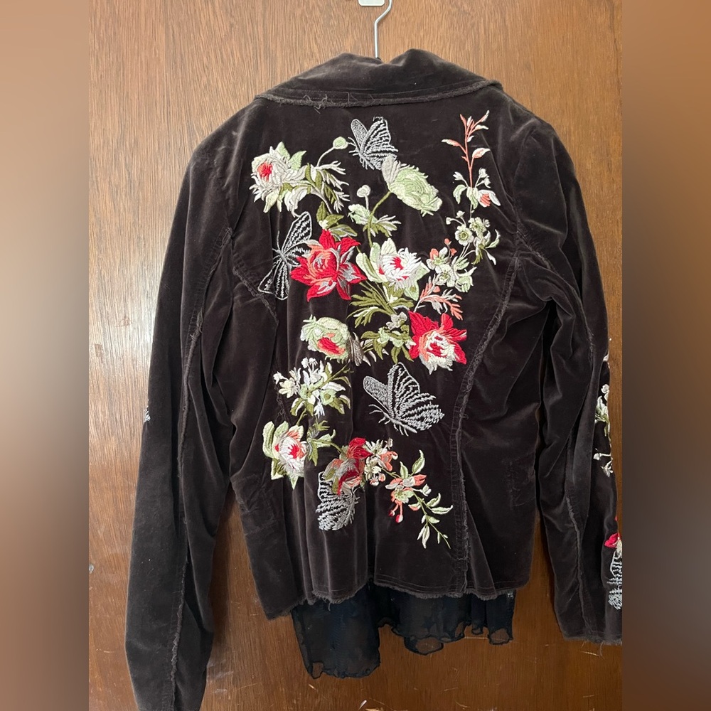 JOHNNY WAS velvet jacket blazer brown floral butterfly embroidered M medium - Picture 12 of 16